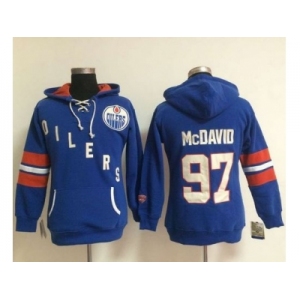 Women Edmonton Oilers #97 Connor McDavid Light Blue Old Time Heidi NHL Hoodie