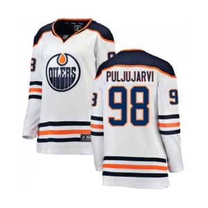 Women Edmonton Oilers #98 Jesse Puljujarvi Authentic White Away Fanatics Branded Breakaway NHL Jersey