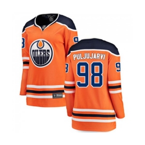 Women Edmonton Oilers #98 Jesse Puljujarvi Fanatics Branded Orange Home Breakaway NHL Jersey