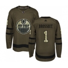 Youth Adidas Edmonton Oilers #1 Laurent Brossoit Authentic Green Salute to Service NHL Jersey