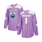 Youth Adidas Edmonton Oilers #1 Laurent Brossoit Authentic Purple Fights Cancer Practice NHL Jersey