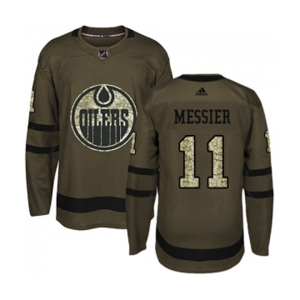 Youth Adidas Edmonton Oilers #11 Mark Messier Authentic Green Salute to Service NHL Jersey