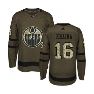 Youth Adidas Edmonton Oilers #16 Jujhar Khaira Authentic Green Salute to Service NHL Jersey
