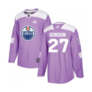Youth Adidas Edmonton Oilers #27 Boyd Gordon Authentic Purple Fights Cancer Practice NHL Jersey