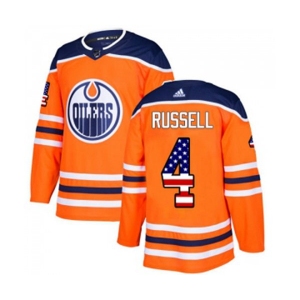 Youth Adidas Edmonton Oilers #4 Kris Russell Authentic Orange USA Flag Fashion NHL Jersey
