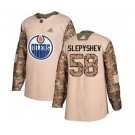 Youth Adidas Edmonton Oilers #58 Anton Slepyshev Authentic Camo Veterans Day Practice NHL Jersey