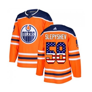 Youth Adidas Edmonton Oilers #58 Anton Slepyshev Authentic Orange USA Flag Fashion NHL Jersey