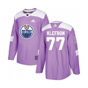 Youth Adidas Edmonton Oilers #77 Oscar Klefbom Authentic Purple Fights Cancer Practice NHL Jersey