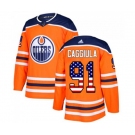 Youth Adidas Edmonton Oilers #91 Drake Caggiula Authentic Orange USA Flag Fashion NHL Jersey