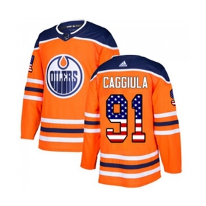 Youth Adidas Edmonton Oilers #91 Drake Caggiula Authentic Orange USA Flag Fashion NHL Jersey