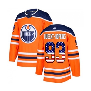 Youth Adidas Edmonton Oilers #93 Ryan Nugent-Hopkins Authentic Orange USA Flag Fashion NHL Jersey
