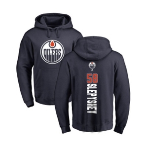 NHL Adidas Edmonton Oilers #58 Anton Slepyshev Navy Blue Backer Pullover Hoodie