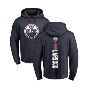 NHL Adidas Edmonton Oilers #6 Adam Larsson Navy Blue Backer Pullover Hoodie