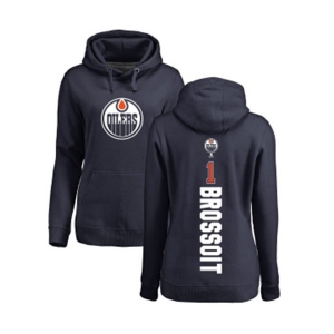 NHL Women Adidas Edmonton Oilers #1 Laurent Brossoit Navy Blue Backer Pullover Hoodie