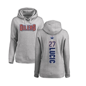 NHL Women Adidas Edmonton Oilers #27 Milan Lucic Ash Backer Pullover Hoodie