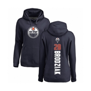NHL Women Adidas Edmonton Oilers #28 Kyle Brodziak Navy Blue Backer Pullover Hoodie
