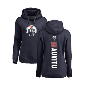 NHL Women Adidas Edmonton Oilers #81 Yohann Auvitu Navy Blue Backer Pullover Hoodie