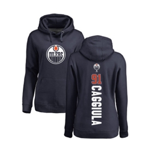 NHL Women Adidas Edmonton Oilers #91 Drake Caggiula Navy Blue Backer Pullover Hoodie