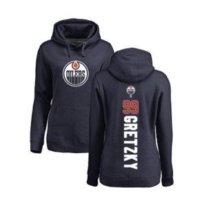 NHL Women Adidas Edmonton Oilers #99 Wayne Gretzky Navy Blue Backer Pullover Hoodie