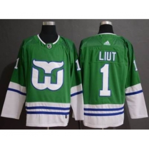 Men's Hartford Whalers #1 Mike Liut Green Stitched Hockey Jersey