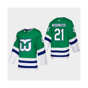 Men's Hartford Whalers #21 Nino Niederreiter 2019-20 Heritage Authentic Player Hockey Jersey Green