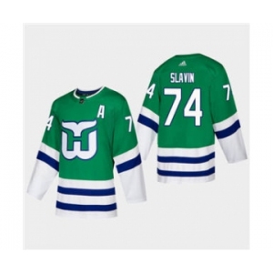 Men's Hartford Whalers #74 Jaccob Slavin 2019-20 Heritage Authentic Player Hockey Jersey Green