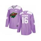 Men Adidas Minnesota Wild #16 Jason Zucker Purple Authentic Fights Cancer Stitched NHL Jersey