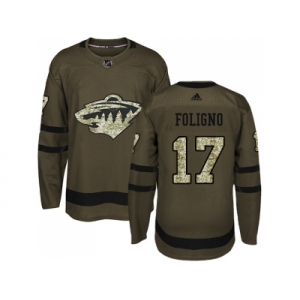 Men Adidas Minnesota Wild #17 Marcus Foligno Green Salute to Service Stitched NHL Jersey