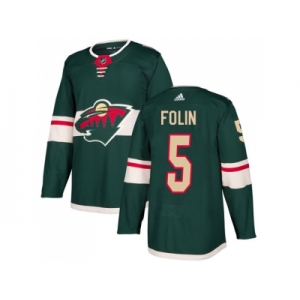 Men Adidas Minnesota Wild #5 Christian Folin Green Home Authentic Stitched NHL Jersey