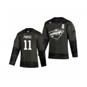 Men's Minnesota Wild #11 Zach Parise 2019 Veterans Day Authentic Practice Hockey Jersey Camo