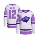 Men's Minnesota Wild #12 Matthew Boldy White Purple 2022 Stitched Jersey