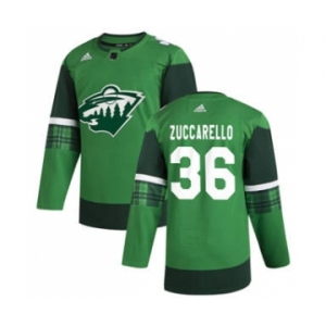 Men's Minnesota Wild #36 Mats Zuccarello 2020 St. Patrick's Day Stitched Hockey Jersey Green