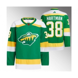 Men's Minnesota Wild #38 Ryan Hartman Green 2022-23 Reverse Retro Stitched Jersey
