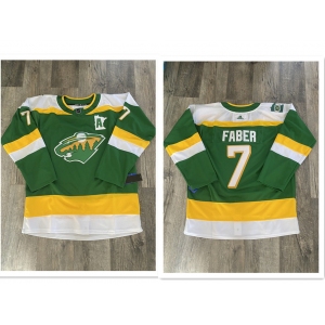 Men's Minnesota Wild #7 Brock Faber Green 2023-24 Stitched Jersey