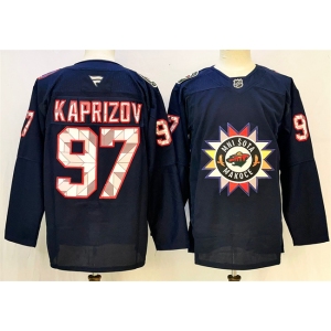 Men's Minnesota Wild #97 Kirill Kaprizov Navy 2024-25 Stitched Hockey Jersey