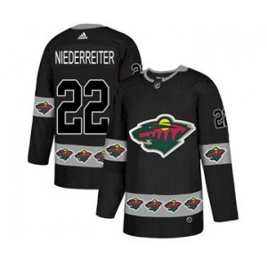 Wild #22 Nino Niederreiter Black Team Logo Fashion Stitched Hockey Jersey