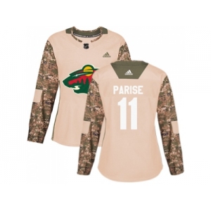 Women Adidas Minnesota Wild #11 Zach Parise Camo Authentic 2017 Veterans Day Stitched NHL Jersey