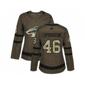 Women Adidas Minnesota Wild #46 Jared Spurgeon Green Salute to Service Stitched NHL Jersey