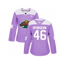 Women Adidas Minnesota Wild #46 Jared Spurgeon Purple Authentic Fights Cancer Stitched NHL Jersey