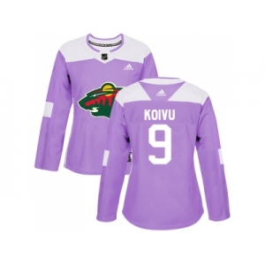 Women Adidas Minnesota Wild #9 Mikko Koivu Purple Authentic Fights Cancer Stitched NHL Jersey