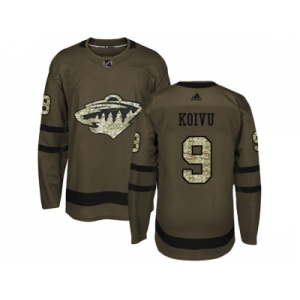Youth Adidas Minnesota Wild #9 Mikko Koivu Green Salute to Service Stitched NHL Jersey