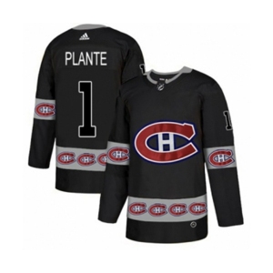 Adidas Montreal Canadiens #1 Jacques Plante Authentic Black Team Logo Fashion NHL Jersey