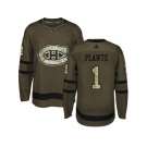 Adidas Montreal Canadiens #1 Jacques Plante Green Salute to Service Stitched NHL Jersey