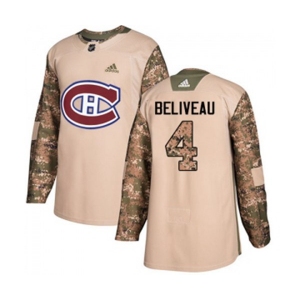 Adidas Montreal Canadiens #4 Jean Beliveau Authentic Camo Veterans Day Practice NHL Jersey