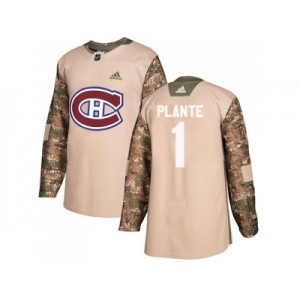 Men Adidas Montreal Canadiens #1 Jacques Plante Camo Authentic 2017 Veterans Day Stitched NHL Jersey