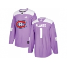 Men Adidas Montreal Canadiens #1 Jacques Plante Purple Authentic Fights Cancer Stitched NHL Jersey