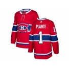 Men Adidas Montreal Canadiens #1 Jacques Plante Red Home Authentic Stitched NHL Jersey