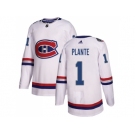 Men Adidas Montreal Canadiens #1 Jacques Plante White Authentic 2017 100 Classic Stitched NHL Jersey