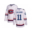 Men Adidas Montreal Canadiens #11 Brendan Gallagher White Authentic 2017 100 Classic Stitched NHL Jersey