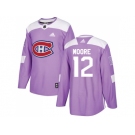 Men Adidas Montreal Canadiens #12 Dickie Moore Purple Authentic Fights Cancer Stitched NHL Jersey